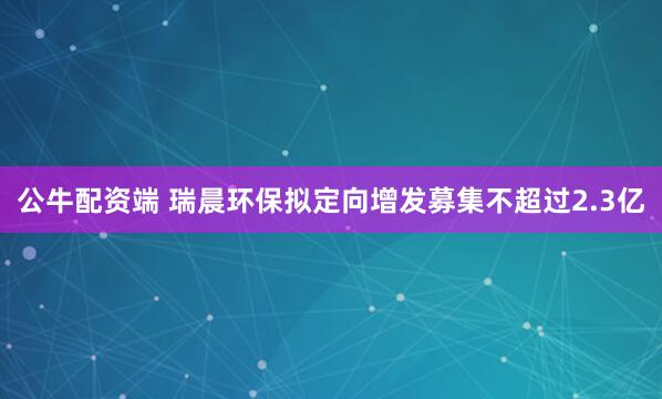 公牛配资端 瑞晨环保拟定向增发募集不超过2.3亿